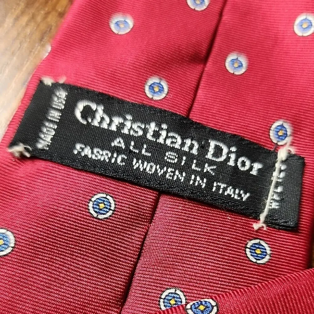 CHRISTIAN DIOR | Pink Blue‎ Polka Dot Italian Silk Necktie Made USA Designer Tie